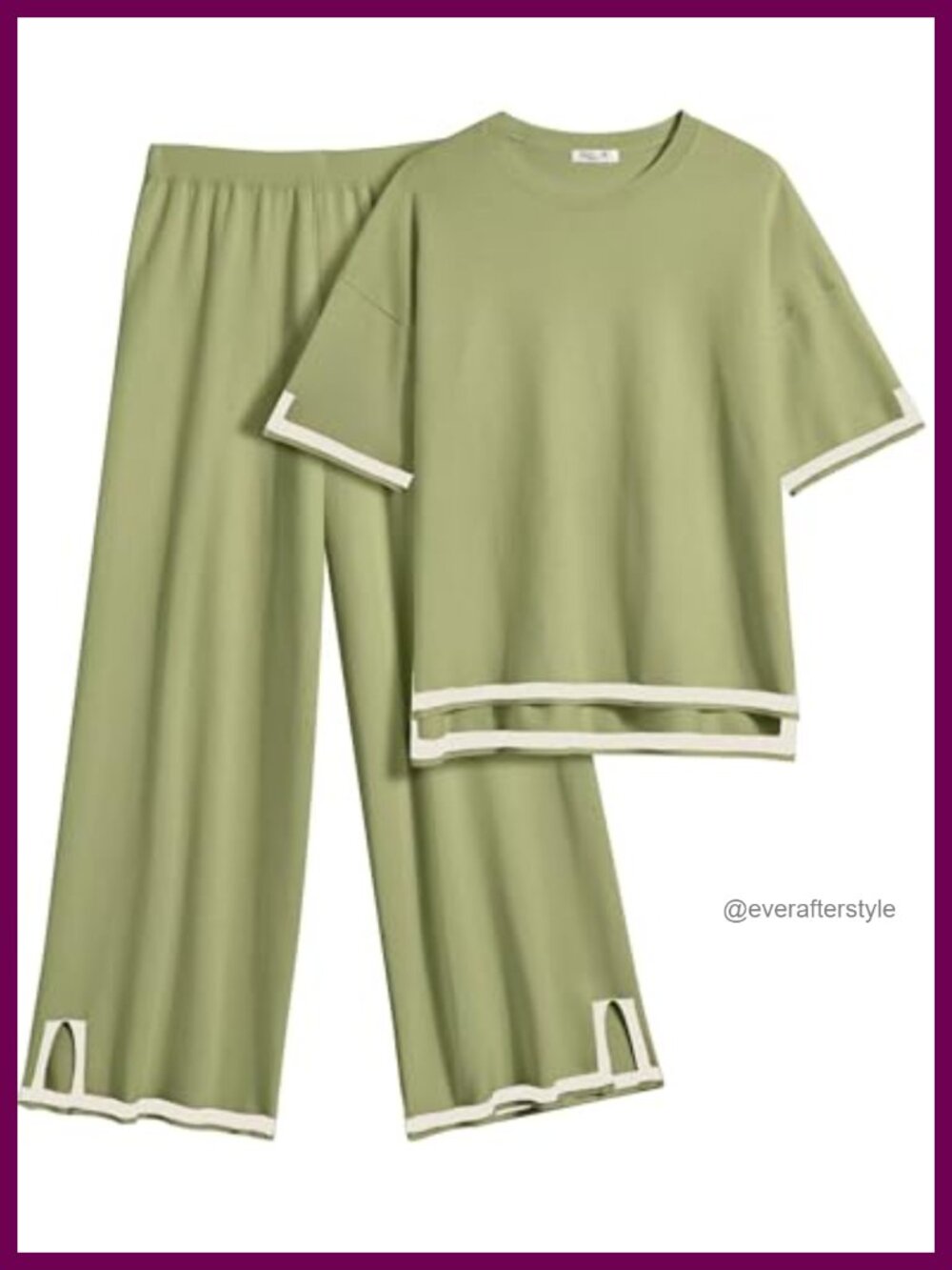 Ekouaer Women's 2 Piece Lounge Set Short Sleeve Sweater Top Wide Leg Pants